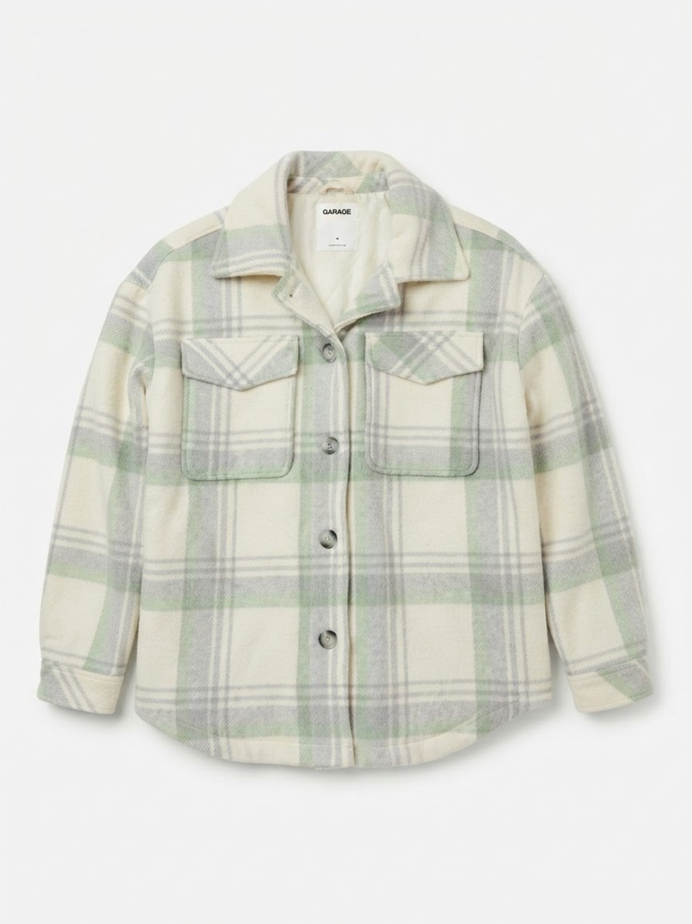 Garage Green & White Plaid Quilted Shacket Jacket Medium
